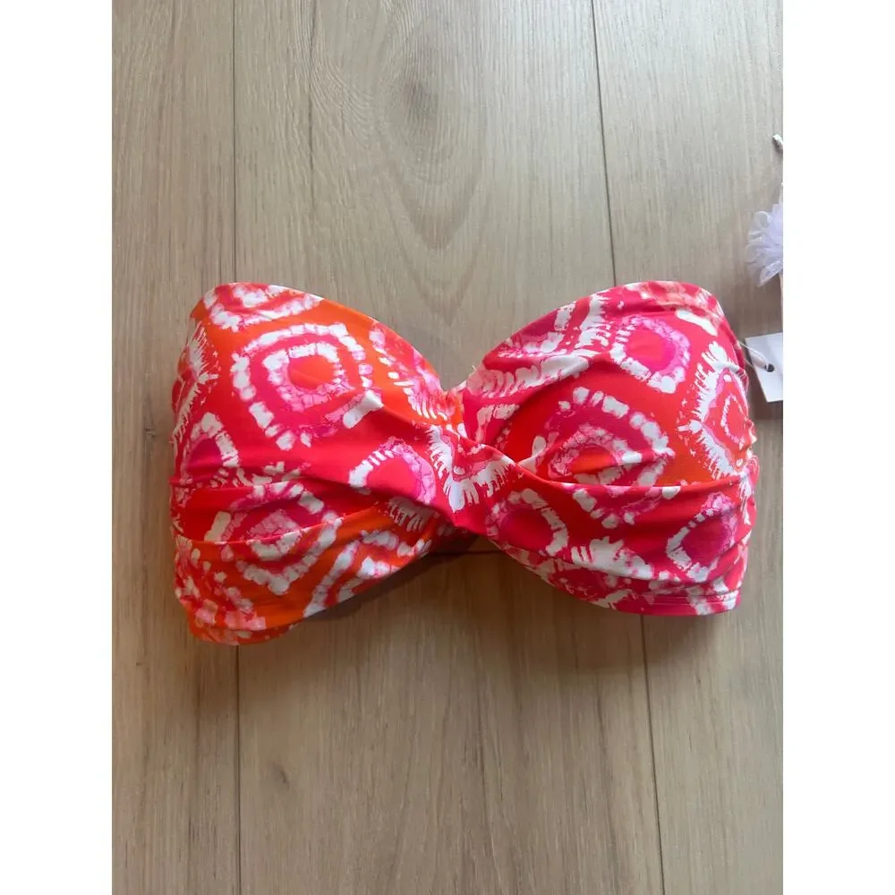 Anne Cole Women's Tie Dye Foulard Twist Bandeau Bikini Top NWT Large